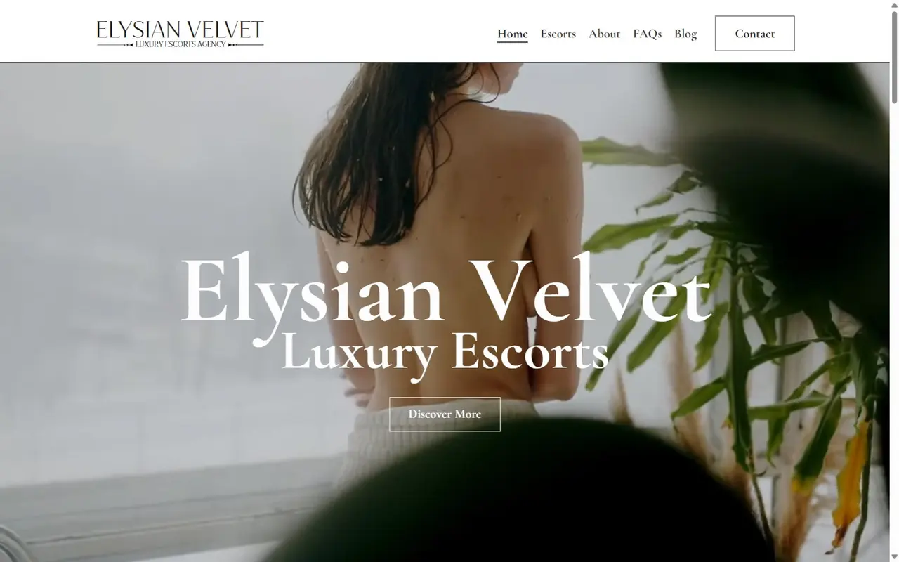 Homepage of the escort website designed for Elysian Velvet